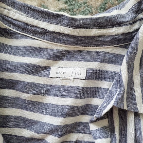 J. Jill linen striped blue and white shirt with pockets - Picture 3 of 4